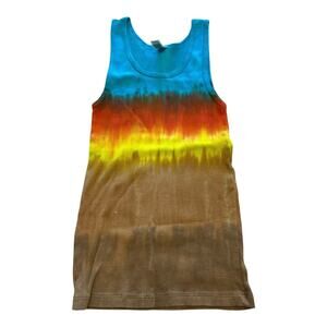 Womens Tank Top Size XL Blue Brown Tie Dye Ribbed Cotton Hippie OOAK Brand New